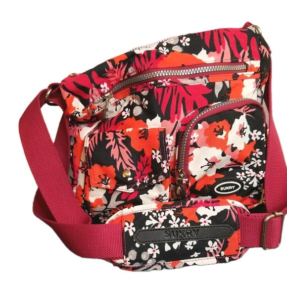 Sukry Anti-theft RFID Crossbody Bag Red Nylon Purse Berlin Pocket Waterproof - Picture 1 of 16